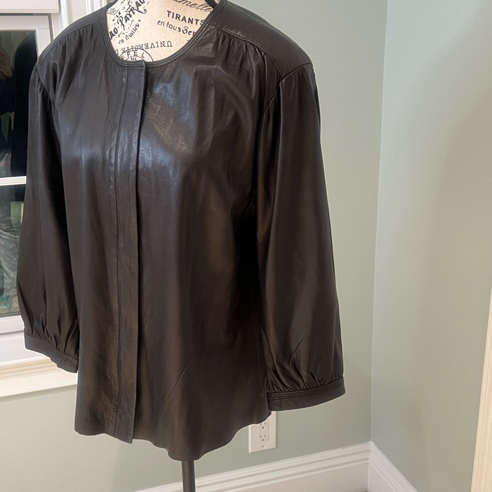 JCrew Collection | Black Leather Zip Front Shirt | | Size 4 | Like New - Picture 6 of 12